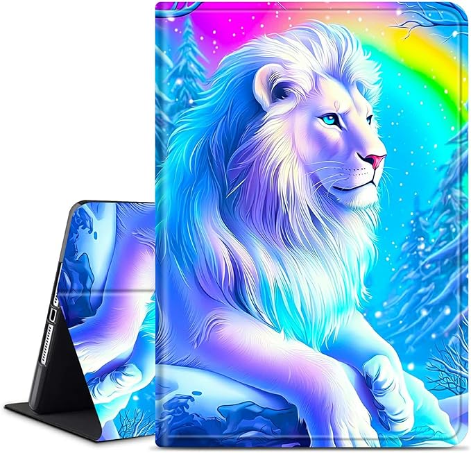 for Amazon Kindle Fire HD 10 & 10 Plus (13th/11th Generation, 2023/2021 Release) 10.1" Tablet Case, Slim Kickstand Stand Leather Smart Cover with Auto Wake/Sleep, White Lion