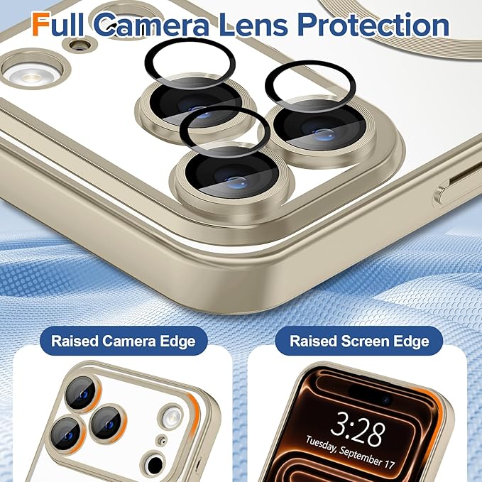 Hython Magnetic Clear for iPhone 17 Pro Max Case with Camera Lens Protector [Compatible with MagSafe] Plating Edge Slim Soft TPU Cover Protective Phone Case for iPhone 17 Pro Max 6.9", Matte Gray