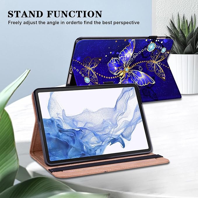 Case for iPad Pro 11 Inch (M5/M4) 2025/2024, PU Leather Tablet Cases Flip Folio Multi-Angle Viewing Stand Protective Cover with Card Slots - Diamond Butterfly