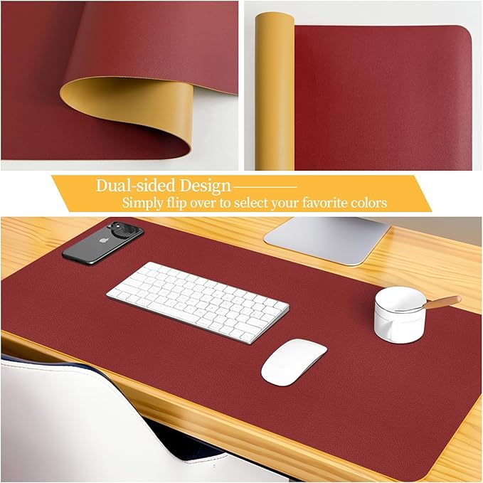 Bloss Red Leather Desk Mat Protector,Large Mouse Pad,Dual-Side Use Mouse Pads,Office Desks Mats,Laptop Protector Desks Mat,Waterproof Dual-Side Desk Keyboard/Writing Pad for Office/Home.31.5"x 15.7"