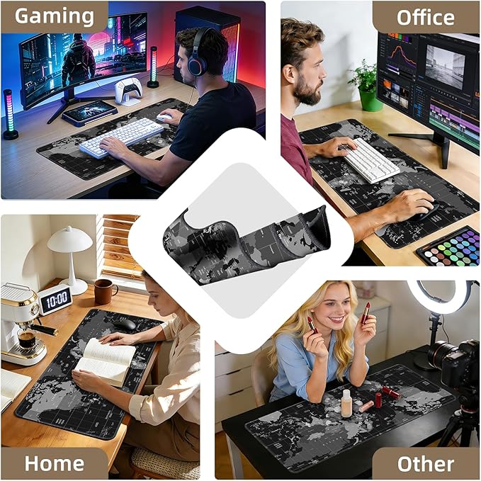 Galdas Mouse Pad for Gaming,XXL XL Large Mouse Mat Long Extended Mousepad Desk Mat Non-Slip Rubber Mice Pads Stitched Edges Thin (31.5 x 11.8 x 0.12 Inches),World Map Background