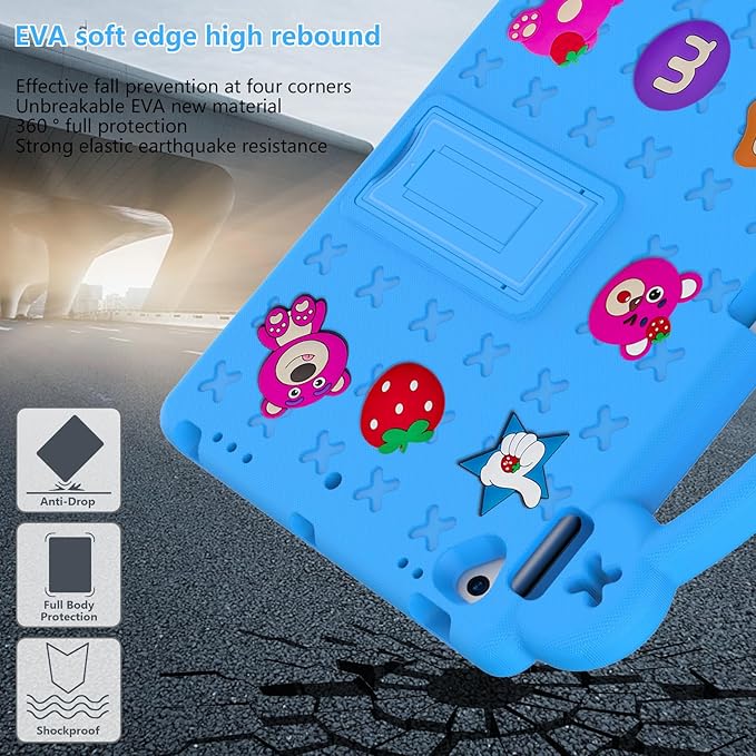 Dteck for iPad 9th/8th/7th Generation 10.2" Kids Case,Strawberry Panda Shockproof Rugged Lightweight Convertible Handles Stand Pencil Holder Kids Friendly Case for iPad 10.2" 2021/2020/2019,Sky Blue