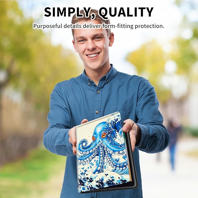 for 6" All-New Kindle Paperwhite 4 10th Generation (Model No. PQ94WIF) E-Reader Case, Slim Kickstand Stand Leather Smart Cover with Auto Wake/Sleep, Blue Octopus