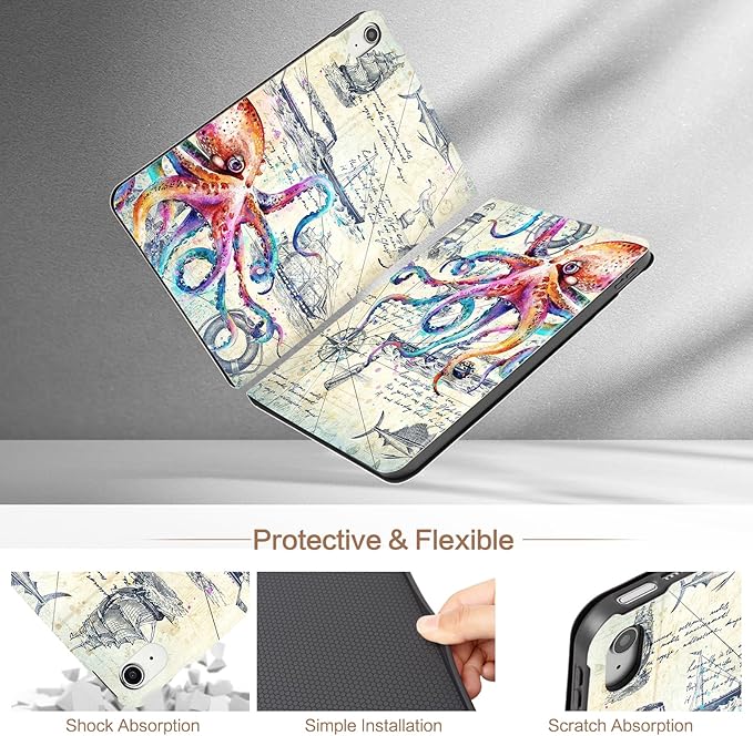 Lokigo Case for iPad (A16) 11th Generation 11 Inch 2025, iPad 10th Generation Case 10.9 inch 2022, Multi-Angle Viewing Protective Stand iPadCover 10thGeneration, Support Touch ID, Octopus