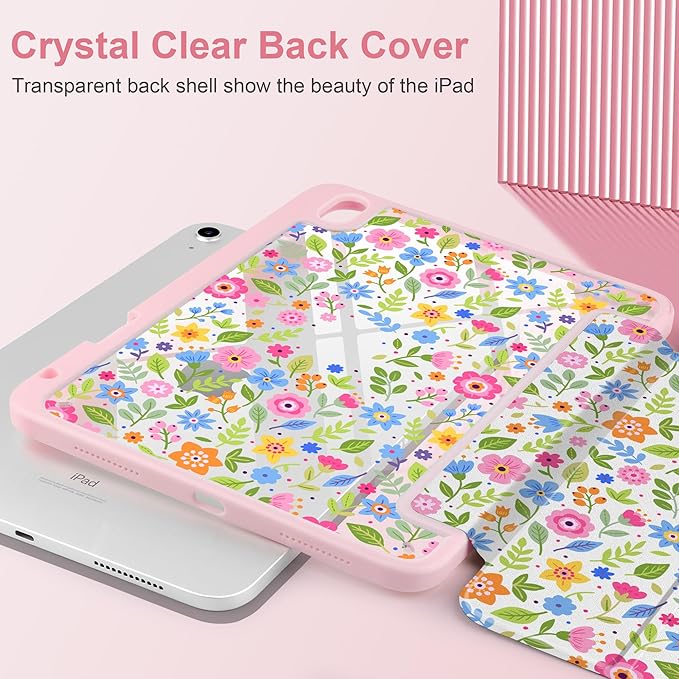 Case for iPad Air 13 inch 2026 M4 2025 M3 2024 M2 Release Slim Lightweight Shockproof Cute Printed Cover with Clear Back TPU Edge Pencil Holder Trifold Stand Auto Wake Sleep, Ditsy Floral
