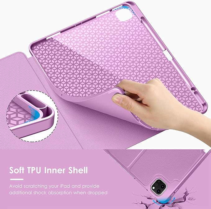 VIKESI Case for iPad Pro 12.9 6th / 5th / 4th / 3rd Generation Case 2022/2021/2020/2018,Multiple Angles Magnetic Stand Cover,Shockproof Soft Back,Pencil Holder,and Auto Sleep/Wake,Purple