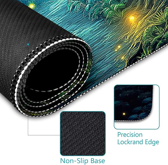 LIMKRIAN Firefly Forest Mouse Pad Large Desk Mat, Extra Large Gaming Computer Mousepad with Stitched Edges Non-Slip, Keyboard Mouse Pad for Desktop Cute Aesthetics Home Office Desk Accessories 31.5in