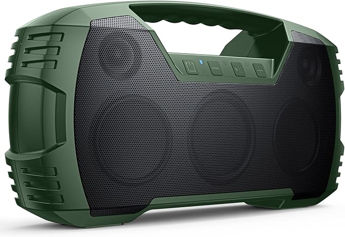 IPX7 Waterproof Outdoor Bluetooth Speaker, Wireless, 90W(Peak), 32H Playtime, Floating Design, Deep Bass & Loud Stereo Sound, Portable with Handle, Rugged for Pool, Beach, Kayaking, Hiking, Green