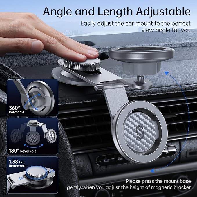 SYNCWIRE Fits MagSafe Car Mount for Universal Dashboard & Tesla Screen,Kevlar Silver Magnetic Phone Holder for Car,Super Stable Magnetic Car Phone Mount for iPhone 17 Pro Max 16 15 14 13 12&All Phones