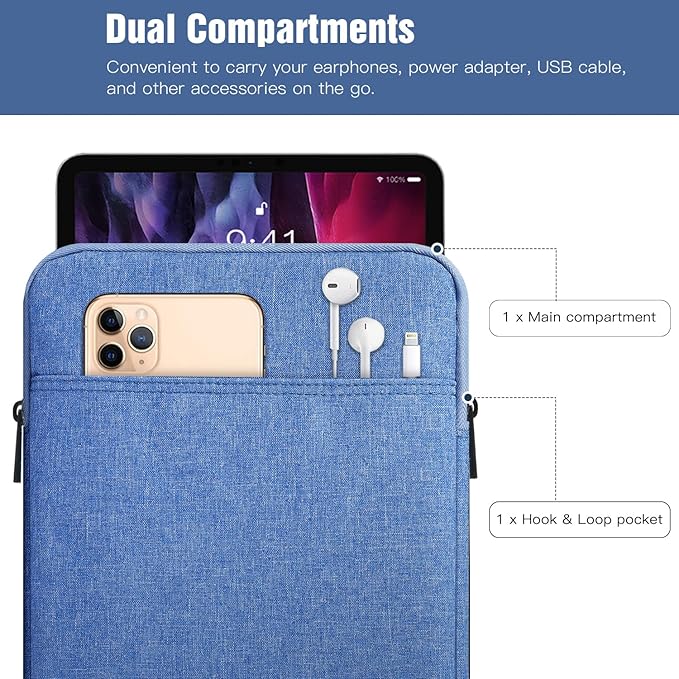 TiMOVO 9-11" Tablet Sleeve Bag for iPad 11-inch A16 2025, iPad 10.9"/10.2"| Air 11 Inch/5th/4th Gen. 10.9", Galaxy Tab A9+/A11Plus 11", Protective Bag Fit Smart Keyboard, Sky Blue