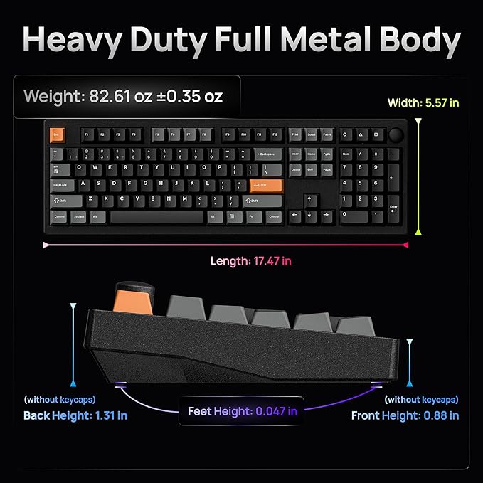 Keychron P6 Ultra 8K Polling Rate Full-Size Aluminum Wireless Mechanical Keyboard, 2.4 GHz/Bluetooth/Wired Custom RGB, Hot-Swappable Silent Banana Switch for Mac Windows Linux - Black