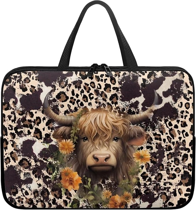 15 Inch Laptop Sleeve, Laptop Cover Computer Bag Tablet Carrying Case with Handle, Brown Cow Zipper Tote Bags Notebook Sleeves Handbag Messenger BriefcaseGifts for Women