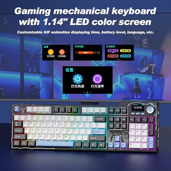 DAIDAI×AJAZZ AK35I V3 Full Size Hot Swap Mechanical Gaming Keyboard with Screen & Knob 2.4G/BT/USB-C Gasket Keyboard FR4 Plate 8000mAh Battery South Facing LED RGB (Avocado Axis)