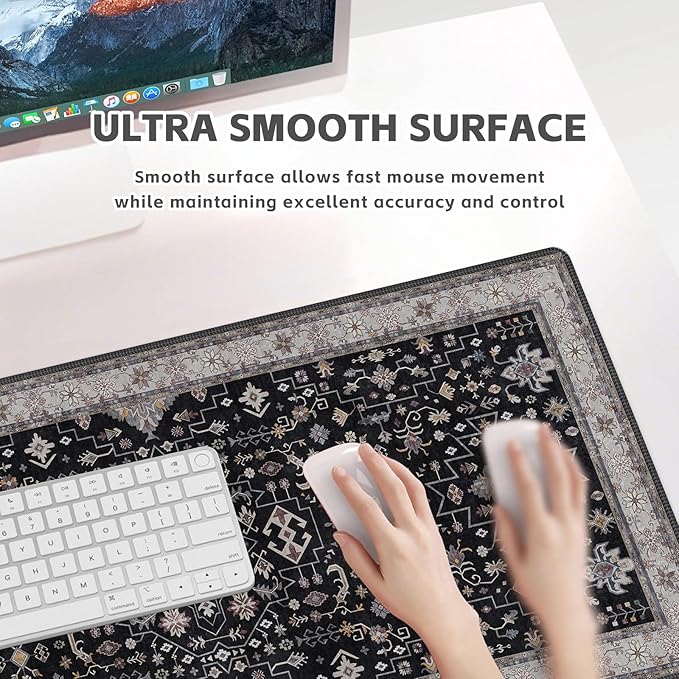 Baziabbo Black Desk Mat,XXL Extended Large Mouse Pad,Gaming Mousepad with Stitched Edge,Non-Slip Rubber Base Keyboard Desk Pad for Home Office Study Game (Black)