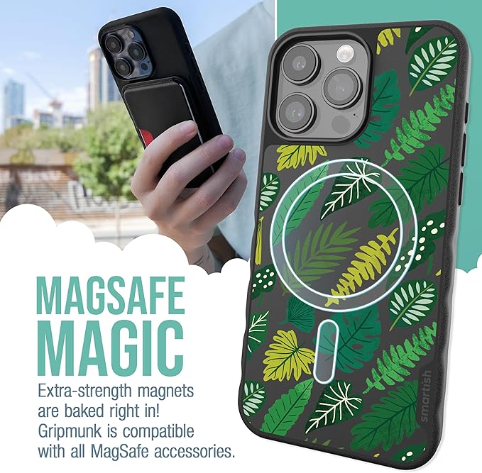Smartish® iPhone 15 Pro Max Magnetic Case - Gripmunk Compatible with MagSafe [Lightweight + Protective] Slim/Thin Grip Cover with Microfiber Lining for Apple iPhone 15 Pro Max - Leaf Me Alone