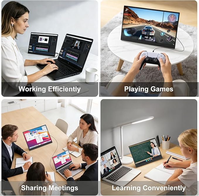 Portable Monitor 14 inch 2.2K QHD USB C HDMIUltra-Slim IPS Travel Display & Speakers, HDR Plug&Play,External Monitor for Laptop PC, Phone,Mac (14.1")