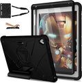 Andnary Case for iPad 9th/8th/7th Generation 10.2 inch, Heavy Shockproof Cover with Screen Protector/180° Rotating Handle/Bracket/Pen Holder/Shoulder Strap, Kids Case for 2021/2020/2019 (D-Black)