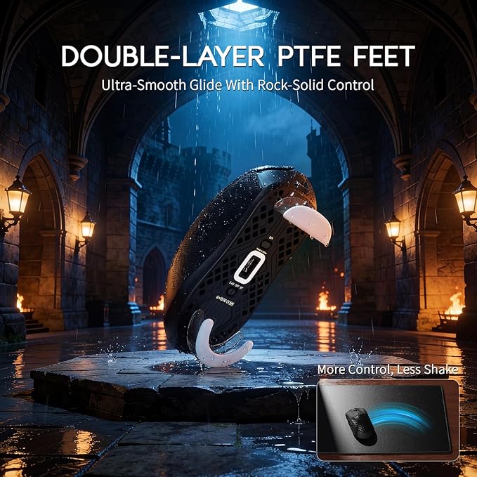 MAMBASNAKE M2 Carbon Fiber Wireless Gaming Mouse,PAW3395PRO 40K DPI Optical Sensor,41g Ultra Lightweight Ergonomic,Programmable Buttons BT/2.5Ghz/Wired Computer Mice for PC/Mac-Black&Griptape