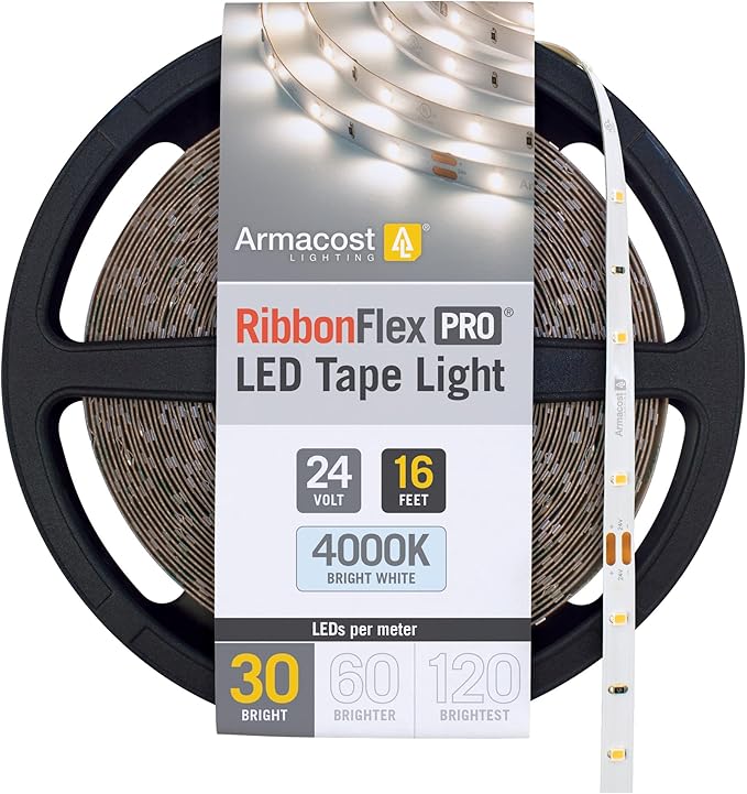 Armacost Lighting RibbonFlex Pro 24V White LED Strip Lights 30 LED/m, 4000K, 16.4 ft 154230