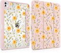 Case for iPad Pro 11 Inch (M5 2025 M4 2024) – [Built-in Pencil Holder], Shockproof & Stylish, Clear Hard Back + Soft TPU Edge, Magnetic Trifold Stand, Auto Wake/Sleep, Yellow Floral