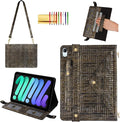 Handbag Case for iPad mini 7 2024/Mini 6 Case - Techcircle Vintage Pattern Crossbody PU Leather Folio Envelope Pocket Stand Cover with Hand Strap+Shoulder Strap+Pencil Holder+Card Slots, Retro Bronze