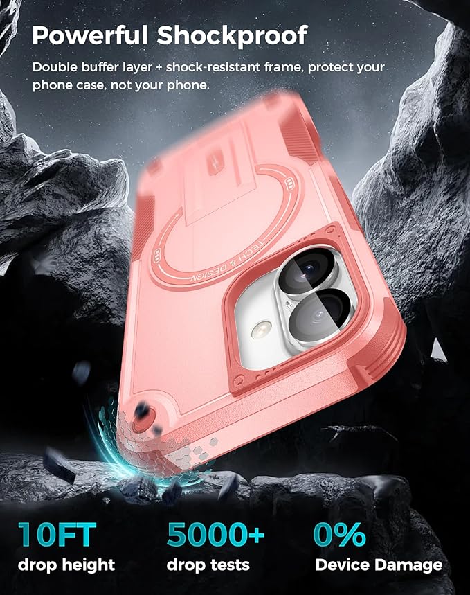 Goton for iPhone 16 Case with Privacy Tempered Glass Screen Protector & Camera Lens Protector, Compatible with MagSafe, Invisible Kickstand, Shockproof Phone Cover for iPhone16, Pink