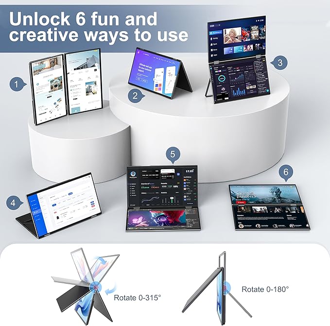 InnoView Portable Dual Monitor 15.6" 1920x1080 Dual Stacked Foldable Monitor | 315° Screen Adjustment | USB-C/HDMI Second Monitor for Laptop, Mac, Windows