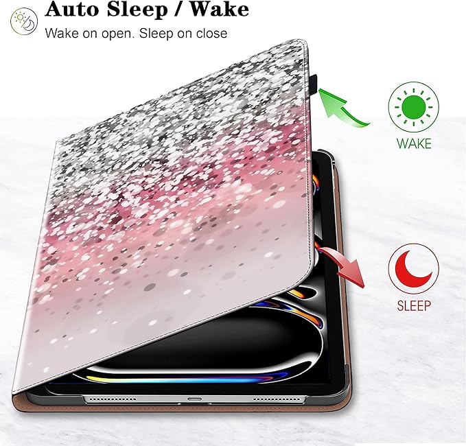 Case for iPad Pro 13 inch (M5/M4) 2025/2024, Premium Leather Folio Stand Protectors Cover with Auto Wake/Sleep, Pencil Holder, Hand Strap and Card Slots - Gradation