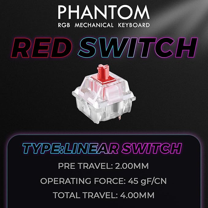 TECWARE Phantom 87 Key RGB Mechanical Gaming Keyboard | Outemu Red Switch | 16.8M Color LED Lighting | 18 Pre-Set | Low Latency | N-Key Rollover | Software Customizable Keys | Wired USB Connection
