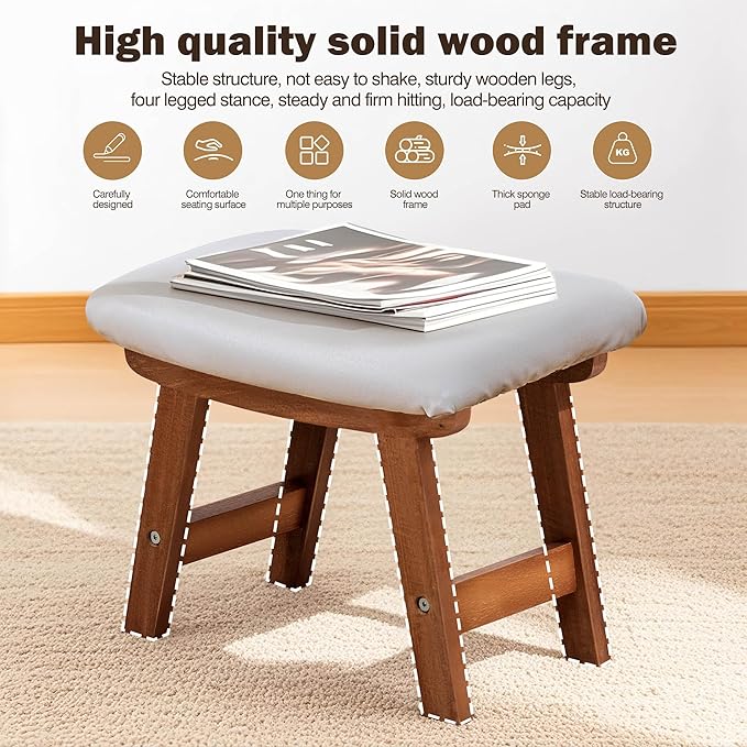 Sosola Foot Stool with Leather Cover,Foot Rest Made of Wooden for Couch,Bench,Sofa,Under Office Desk