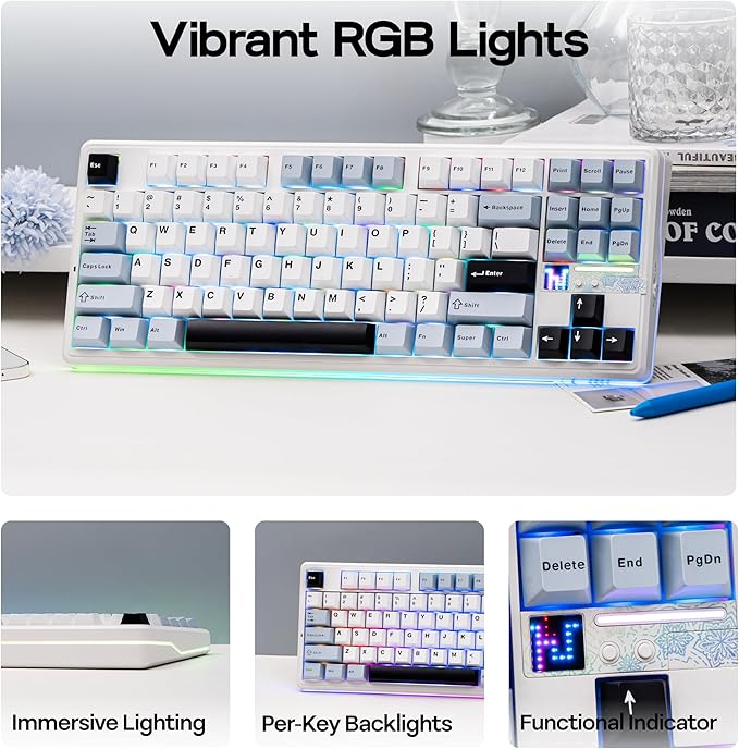 MechLands Aula F87 PRO V2 Wireless Gaming Keyboard with 10000mAh Battery, 8K Polling, SOCD/MT/TGL, BT/2.4GHz/Wired, Hot Swap TKL Mechanical Keyboard with Creamy Gasket, RGB Backlit (White Blue)
