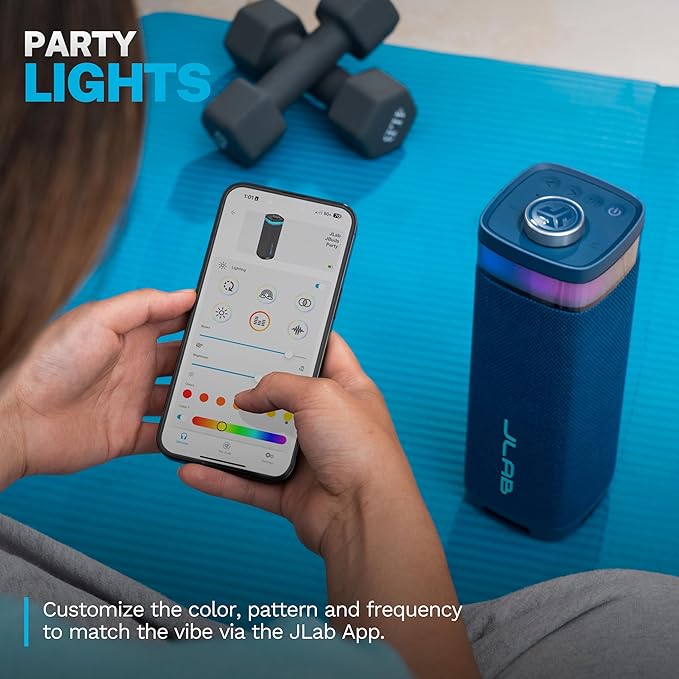 JLab, JBuds Party, Portable Bluetooth Speaker, Waterproof, Multi-Speaker Connection, RGB Lighting, Navy