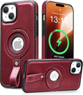Butaiga for iPhone 15 Plus/iPhone 14 Plus Leather Case with Stand, Anti-Slip Grip Ring, Fits for MagSafe (Burgundy, iPhone 15/14 Plus)