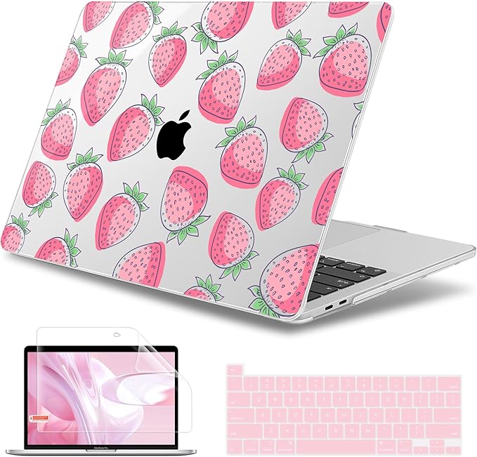 May Chen for MacBook Pro 16 inch A2141 2020 2019 Release, Screen Protector & Keyboard Cover Plastic Soft-Touch Case for MacBook Pro 16-inch with Touch Bar & Touch ID - Strawberry