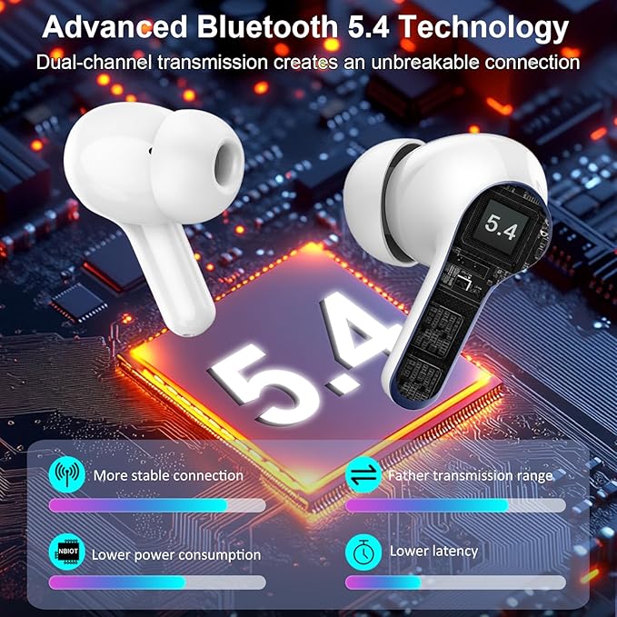 Wireless Earbuds, 48Hrs 2026 Bluetooth Headphones, Hi-Fi Stereo Deep Bass Ear Buds, ENC Noise Cancelling Mic, Clear Calls, IP-X7 Waterproof, USB Sport Earphone in Ear for Phones Laptop Pad, Rose Gold