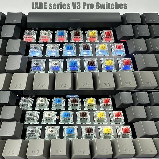 Jade Series Dual-Stage Spring Pre Lubed Switches Blue V3 Pro,3-Pin 60gf Clicky/RGB/LED Switches for Mechanical Keyboard（Blue,90pcs）