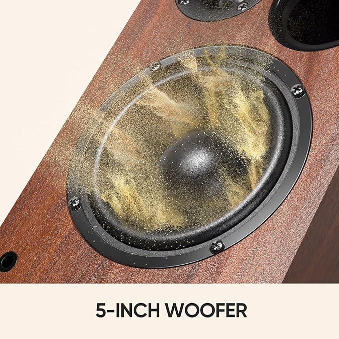 Saiyin Bluetooth Bookshelf Speakers for Record Player, Powered Studio Monitor Speaker with 5.2 Inch Woofer, Horn Tweeter and Optical RCA Inputs, Subwoofer Line Out for Turnable.