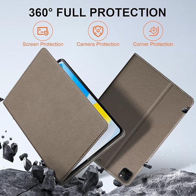 for iPad Pro 11 Inch Case 4th/3rd/2nd/1st Gen (2022-2018), Slim Leather Feel Protective Cover, Multi-Angle Stand & Auto Sleep/Wake Smart Folio, Grey Brown