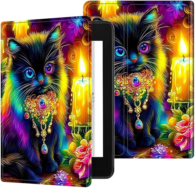 for Kindle Scribe 10.2 Inch 2022/2024 Released Tablet Case, Slim Kickstand Stand Leather Smart Cover with Auto Wake/Sleep, Candle Black Cat