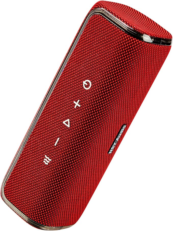 40W Bluetooth Shower Speaker, IPX7 Waterproof Floating Pool Speaker with Interactive Tap-to-Play Drum Beats, RGB Sync Lights, Built-in Mic for Hands-Free Calls, Red