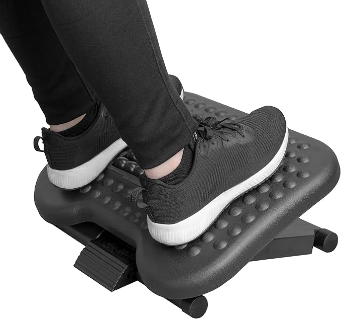 Mount-It! Ergonomic Under Desk Footrest with Massage Rollers, Adjustable Height & 30° Tilt Foot Rest Under Desk (4.25"–6.75"), Office Foot Stool with Non Slip Surface
