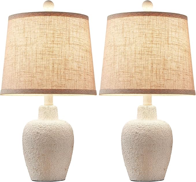 Table Lamps for Bedroom Set of 2 Farmhouse Table Lamps for Living Room 21" Rustic Cottage Jar-Shaped Bedside Lamp for Nightstand with Natural Beige Finish,Bulbs Not Included