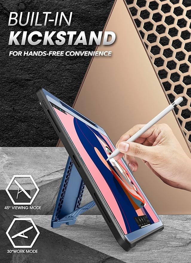SUPCASE for iPad Pro 12.9 Inch 4th generation 2020 Case with Built-in Screen Protector & Stand(Unicorn Beetle Pro), [Military-Grade Protection] [Apple Pencil Holder] Full-Body Rugged Cover, Blue