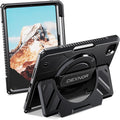 Dexnor for iPad Pro 11 inch Case M5 2025/M4 2024, Rugged Protective Case with 360° Rotating Hand Strap & Large Steady Stand & Screen Protector & Pencil Holder Shockproof Full-Body Bumper Cover, Black