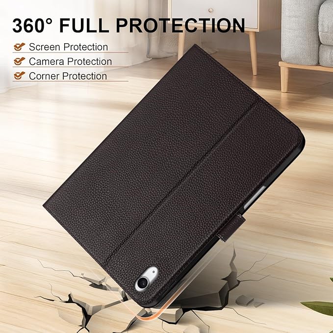 Genuine Leather Case for iPad Air 11" M4 2026/M3 2025/M2 2024, 5th/4th Gen 10.9" | with Pencil Holder and Adjustable Stand, Magnetic Closure, Auto Wake/Sleep Cover | Dark Brown