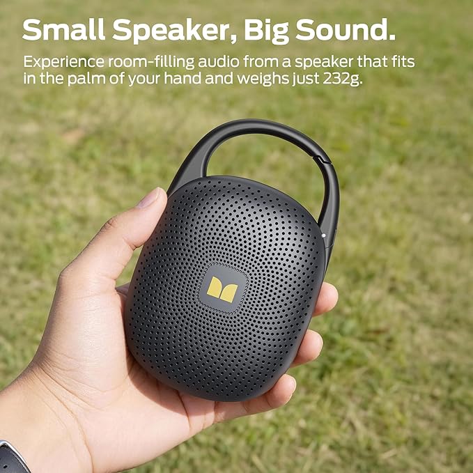 Monster Clip-On Speaker with Carabiner, Ultra-Portable Bluetooth 6.0 Shower Speaker IPX7 Waterproof, 29H Playtime Small Wireless Speaker for Hiking Camping Beach Outdoor Travel - Black