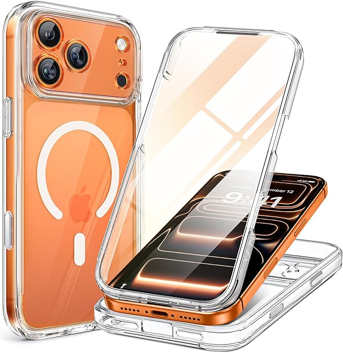 Miracase Magnetic for iPhone 17 Pro Case 6.3" [Compatible with MagSafe] Full-Body Phone Case with Built-in Glass Screen Protector & Camera Control,Drop Proof iPhone 17 Pro Cover, Clear