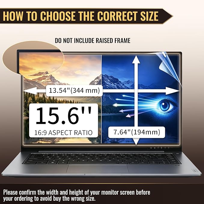 15.6 Inch Privacy Screen for Laptop with 16:9 Widescreen Laptop Blue Light Screen Protector - Anti-Glare - Anti-Scratch Protector Film for Data Confidentiality Privacy Shield