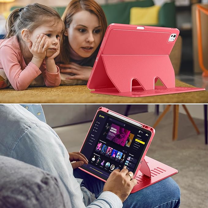 VIKESI Case for iPad iPad Pro 13-inch M5 or M4 Released in 2025 or 2024,Multiple Angles Magnetic Stand Cover,Shockproof Soft Back,Pencil Holder,and Auto Sleep/Wake,Red
