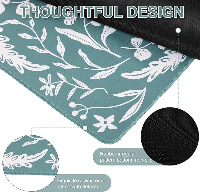 L-SPOUTTO Green Floral Desk Mat for Keyboard and Mouse,Boho XXL Gaming Mouse Pad,Large 35.4x15.7in Non-Slip Rubber Base Keyboard Pad Waterproof Desktop Mat for Laptop Computer Work Home Office-Rabbits
